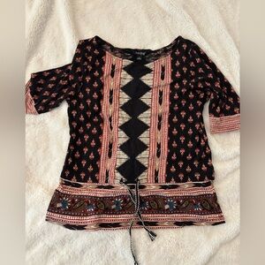 Bohemian Black and Red Women's Top Lucky Brand